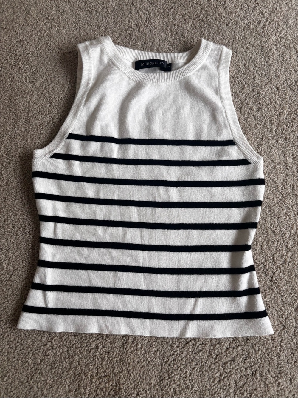 White and Black Striped Knit Tank Top